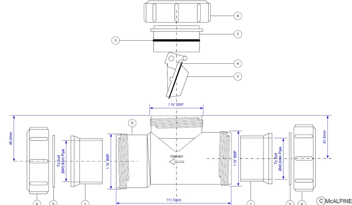 Rückstauklappe 40mm Zeichnung